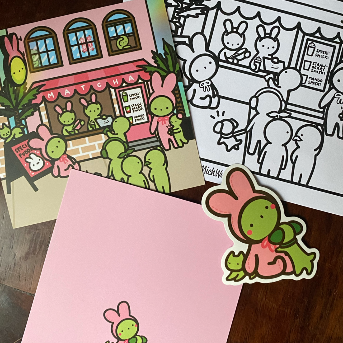 Bunny Matcha Smiski Cafe 4x4 inch card