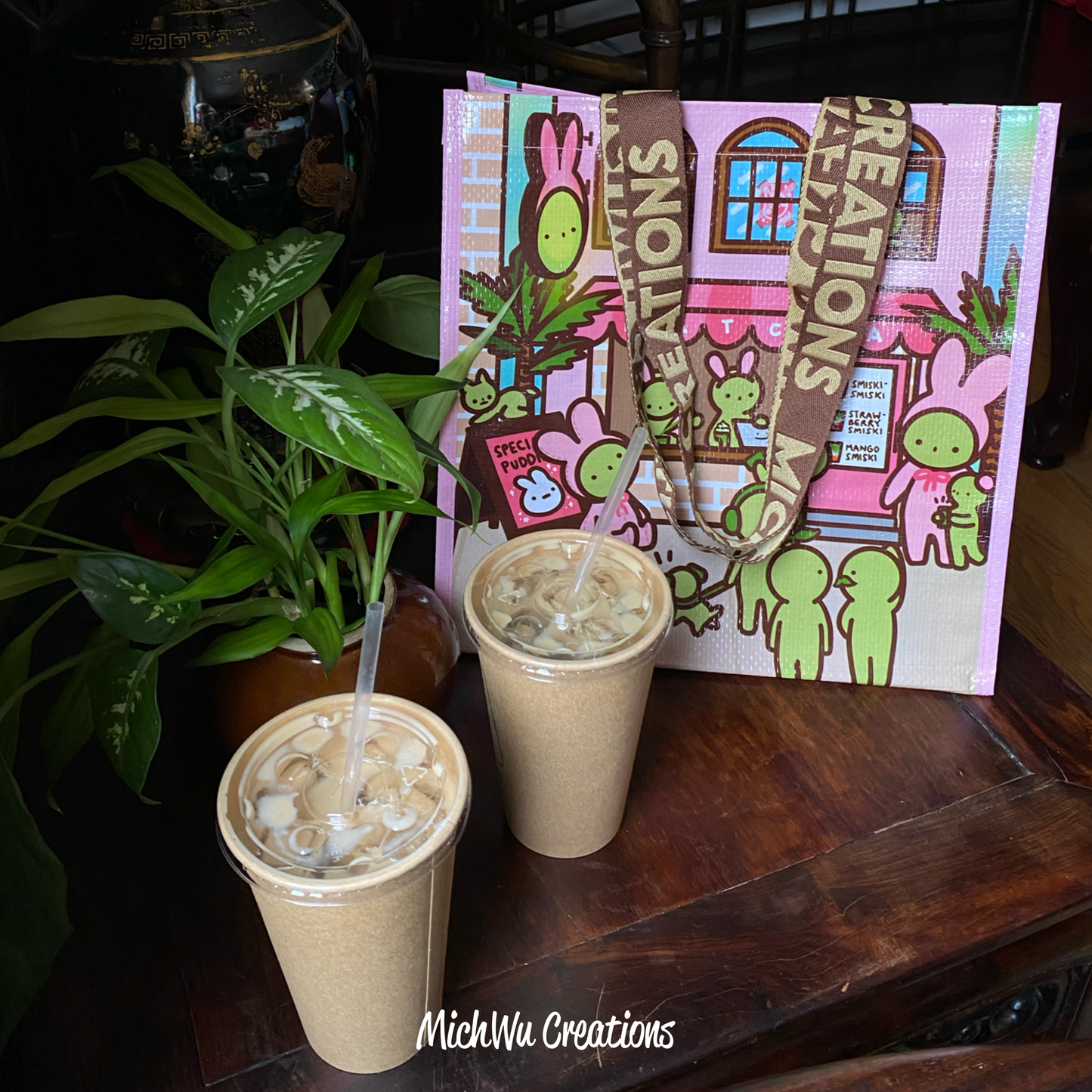 Bunny Matcha Smiski Cafe Tote Bag