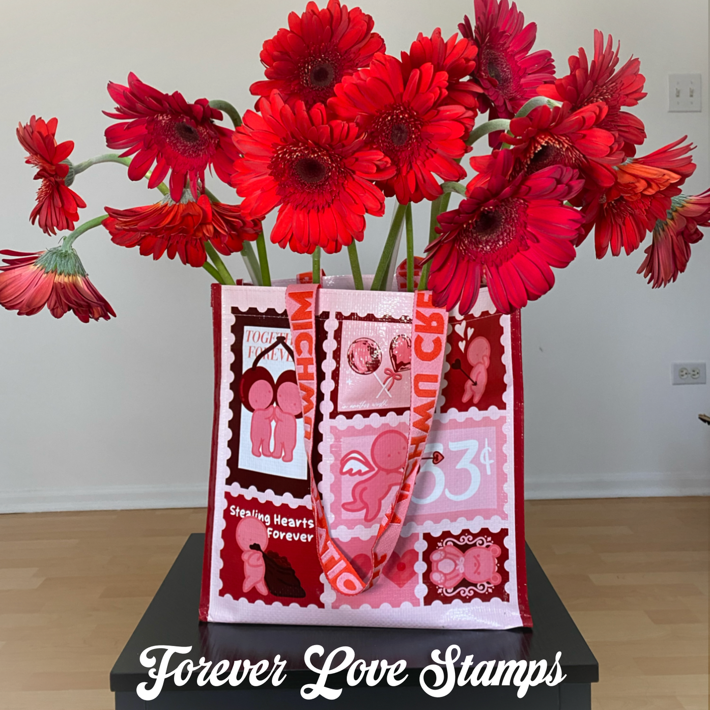 Pink Smiski Forever Love Tote Bag