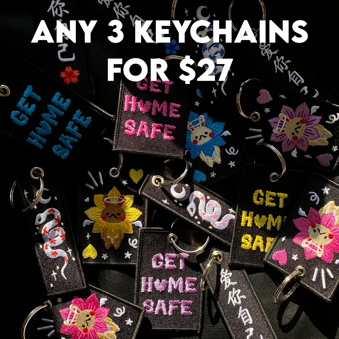 Get Home Safe Bunny Embroidery Keychain