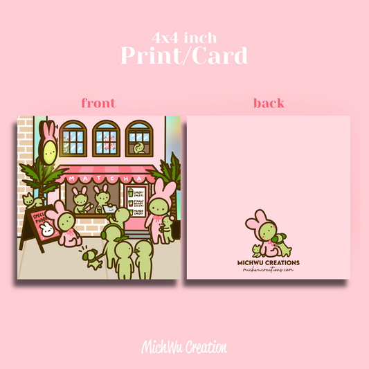 Bunny Matcha Smiski Cafe 4x4 inch card