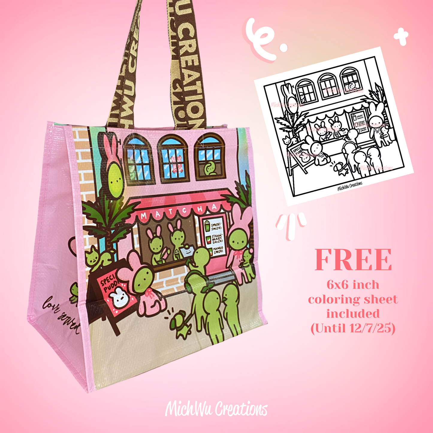 Bunny Matcha Smiski Cafe Tote Bag