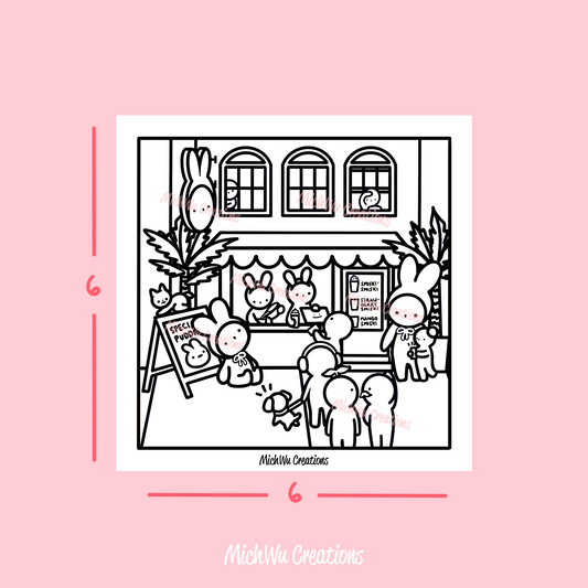 Bunny Matcha Smiski Cafe Coloring Sheet | physical print
