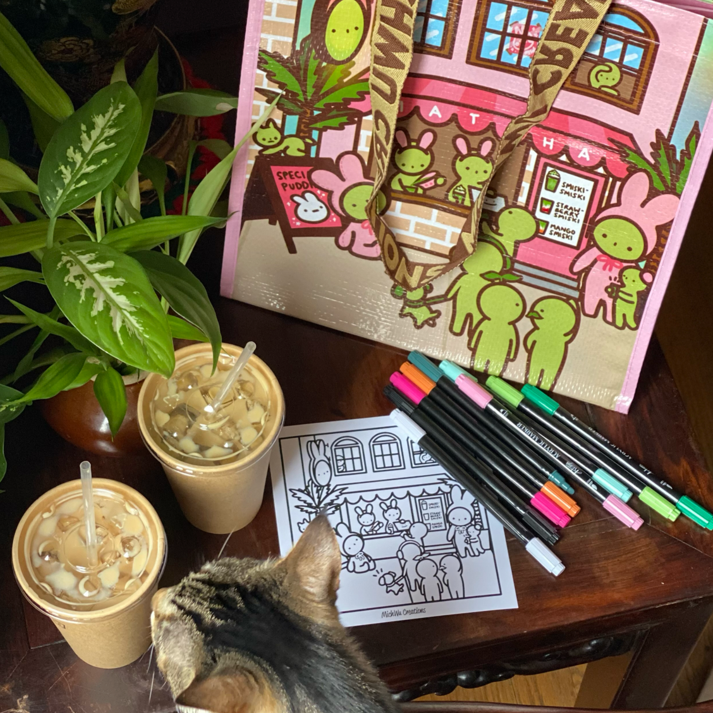 Bunny Matcha Smiski Cafe Tote Bag