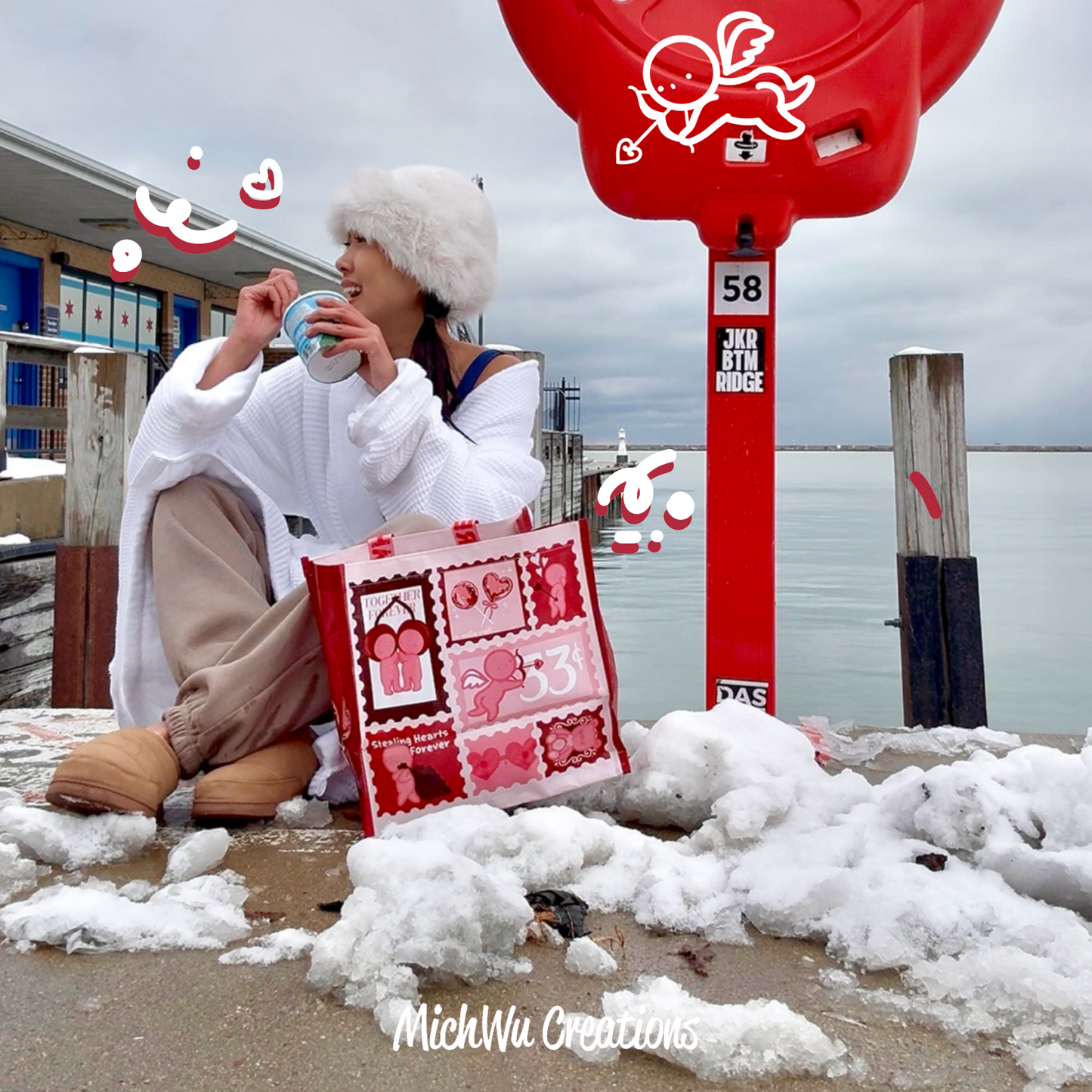 Pink Smiski Forever Love Tote Bag