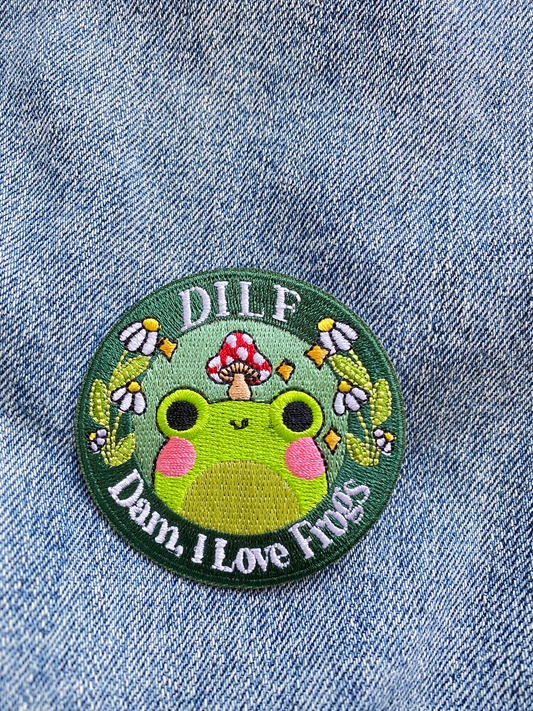 Dam, I Love Frogs Iron On Patches