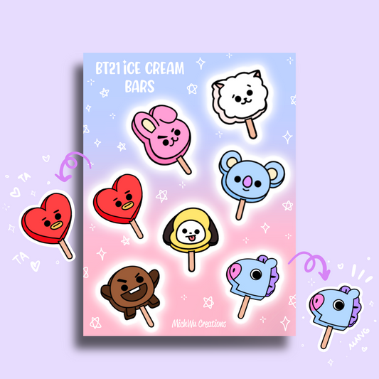 BT21 Ice Cream Bars Sticker Sheet